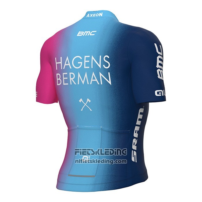 2022 Fietskleding Hagens Berman Axeon Fuchsia Azuur Korte Mouwen en Koersbroek